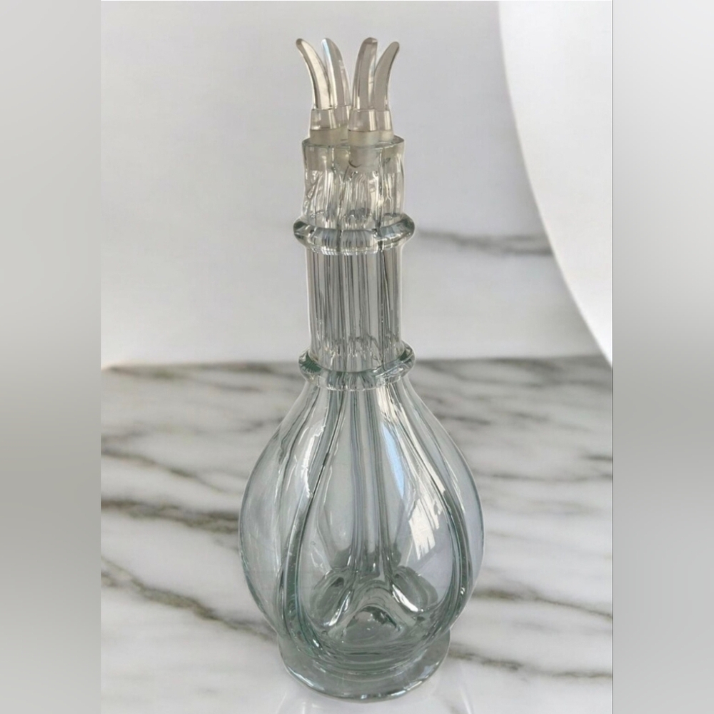 Vintage French Glass (4) Chamber Fait Main Liquor Decanter - Midcentury Modern